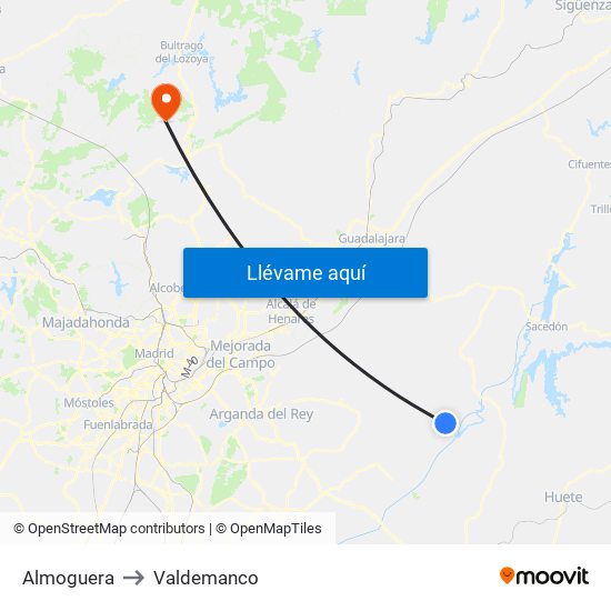 Almoguera to Valdemanco map