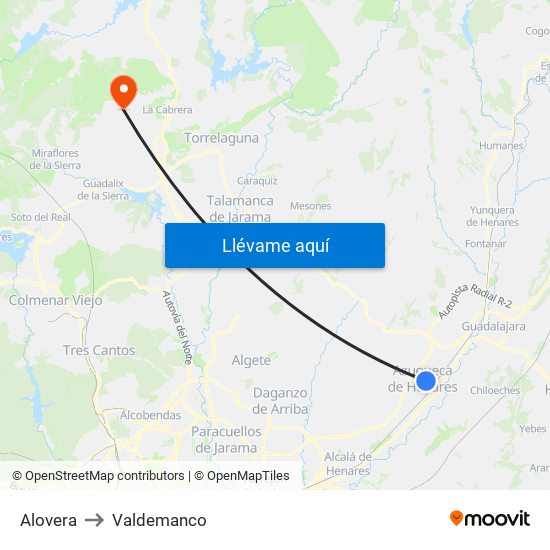 Alovera to Valdemanco map