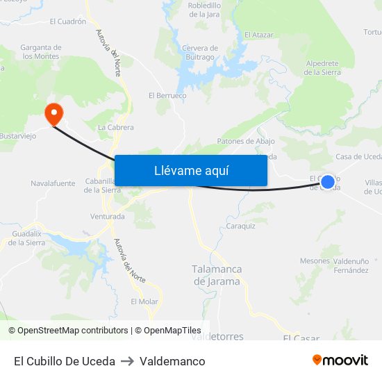 El Cubillo De Uceda to Valdemanco map