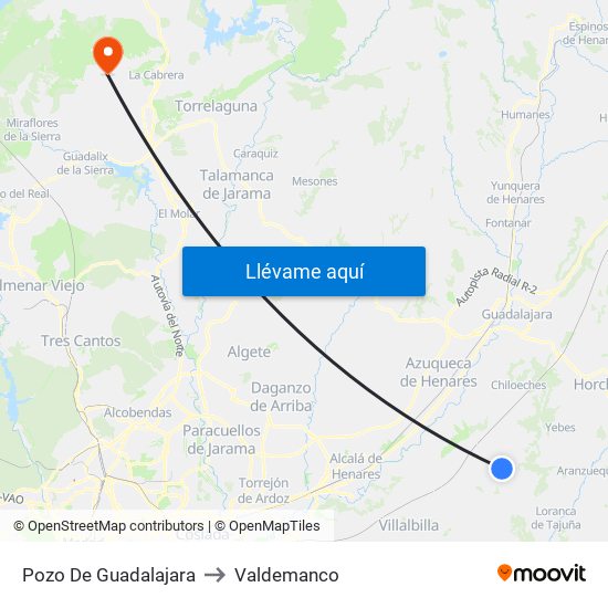 Pozo De Guadalajara to Valdemanco map