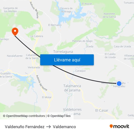 Valdenuño Fernández to Valdemanco map