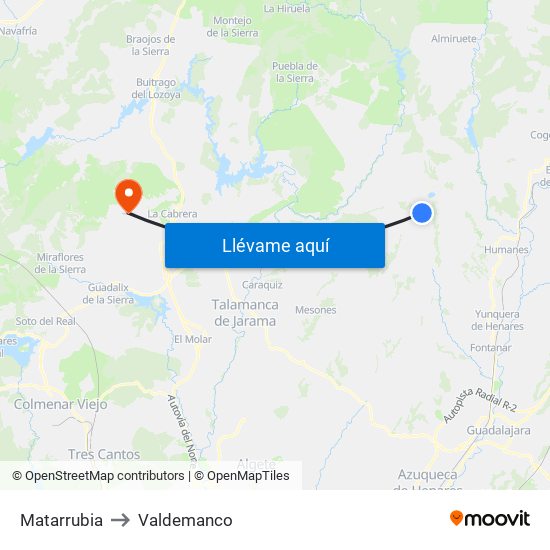 Matarrubia to Valdemanco map