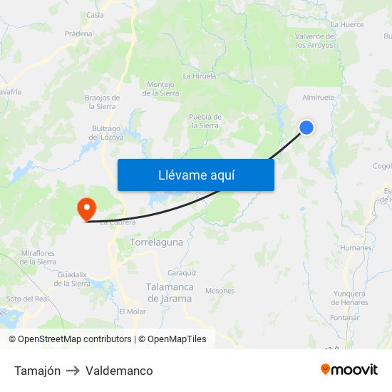 Tamajón to Valdemanco map