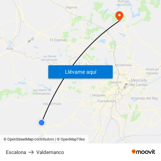 Escalona to Valdemanco map