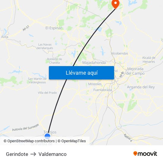 Gerindote to Valdemanco map