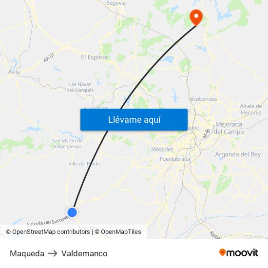 Maqueda to Valdemanco map