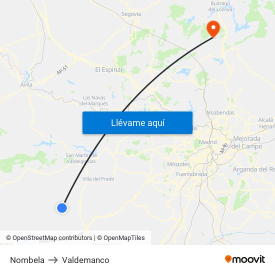 Nombela to Valdemanco map