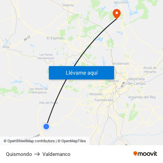 Quismondo to Valdemanco map