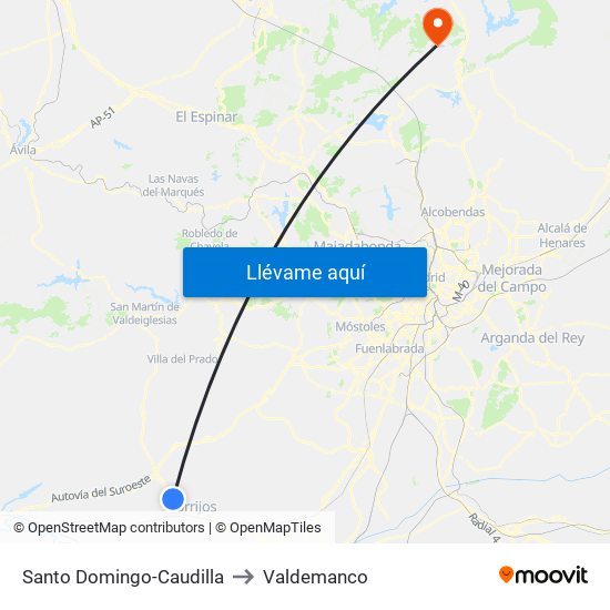 Santo Domingo-Caudilla to Valdemanco map