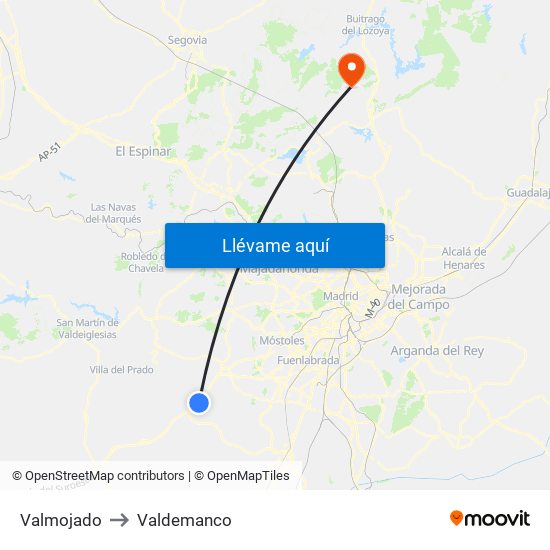 Valmojado to Valdemanco map