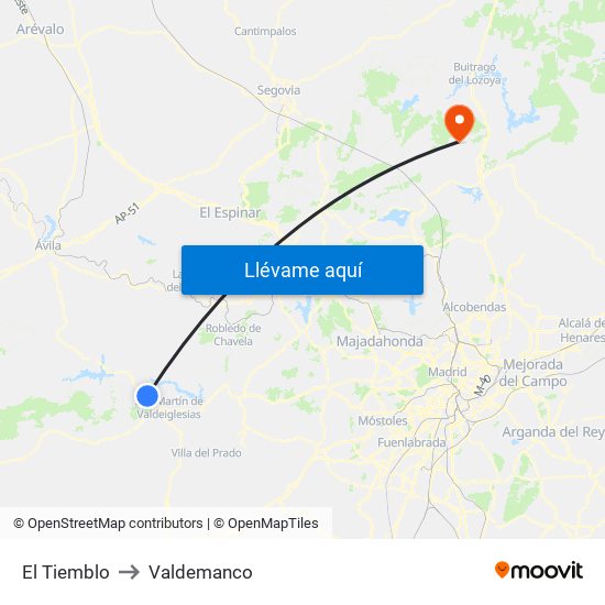 El Tiemblo to Valdemanco map