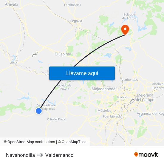 Navahondilla to Valdemanco map