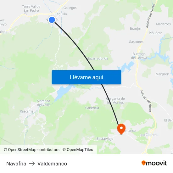 Navafría to Valdemanco map