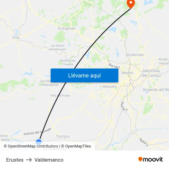 Erustes to Valdemanco map