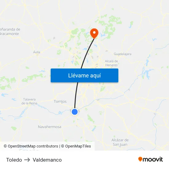 Toledo to Valdemanco map