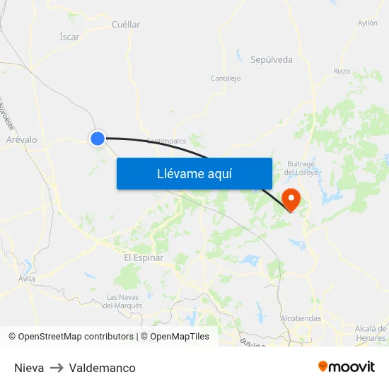 Nieva to Valdemanco map