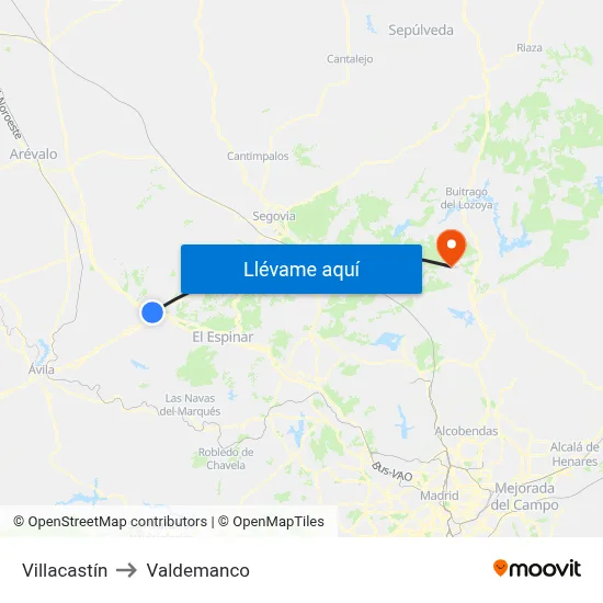 Villacastín to Valdemanco map