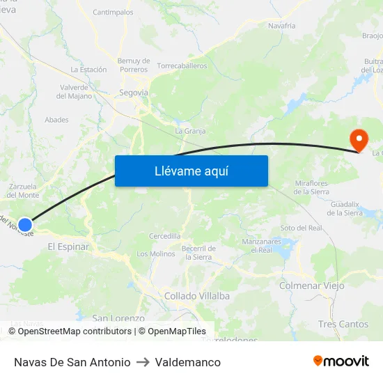 Navas De San Antonio to Valdemanco map
