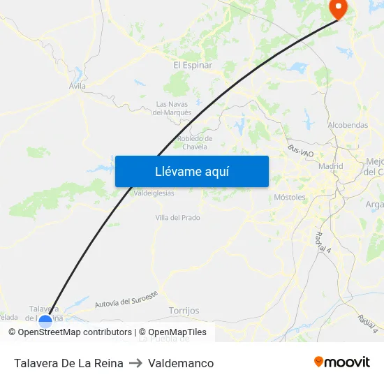 Talavera De La Reina to Valdemanco map