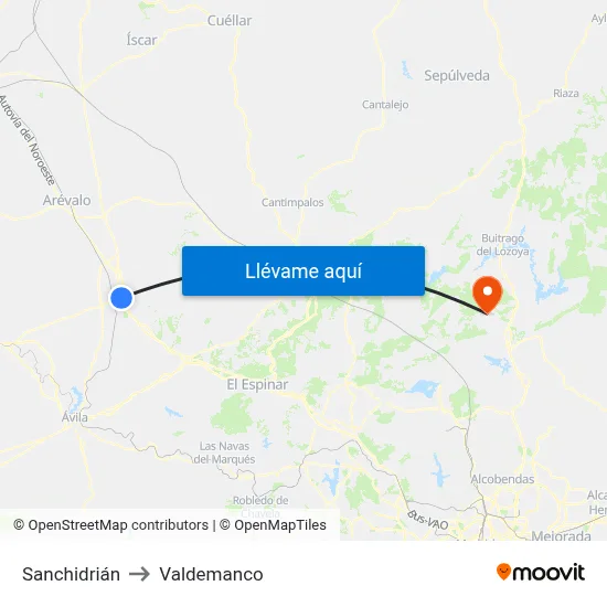Sanchidrián to Valdemanco map