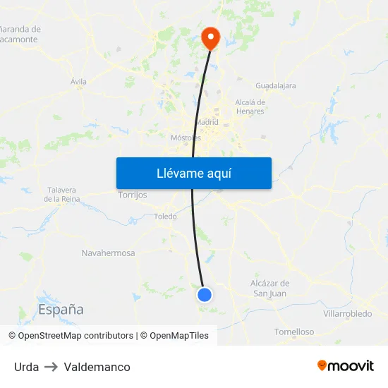 Urda to Valdemanco map