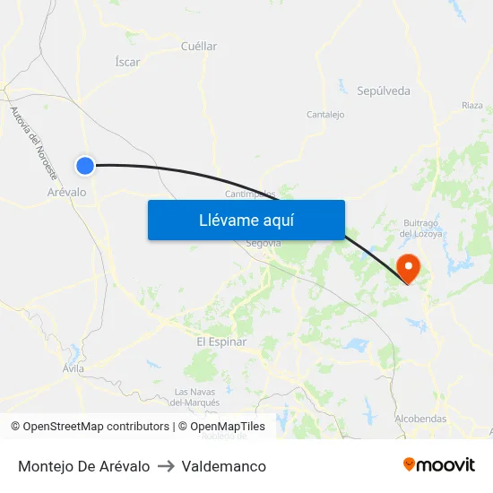 Montejo De Arévalo to Valdemanco map