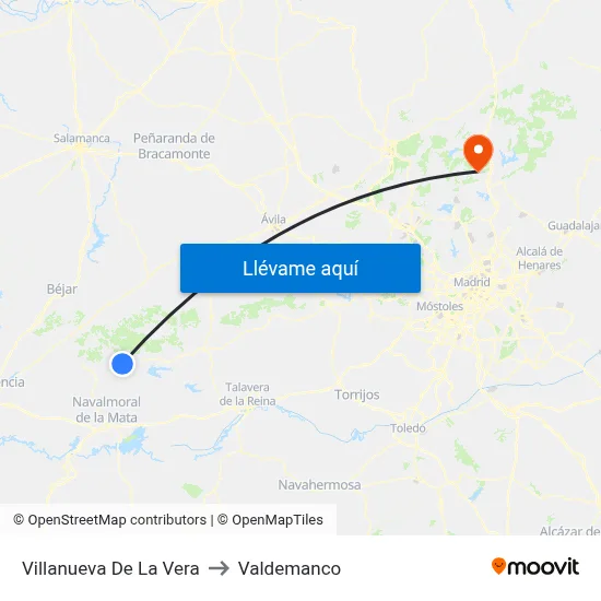 Villanueva De La Vera to Valdemanco map