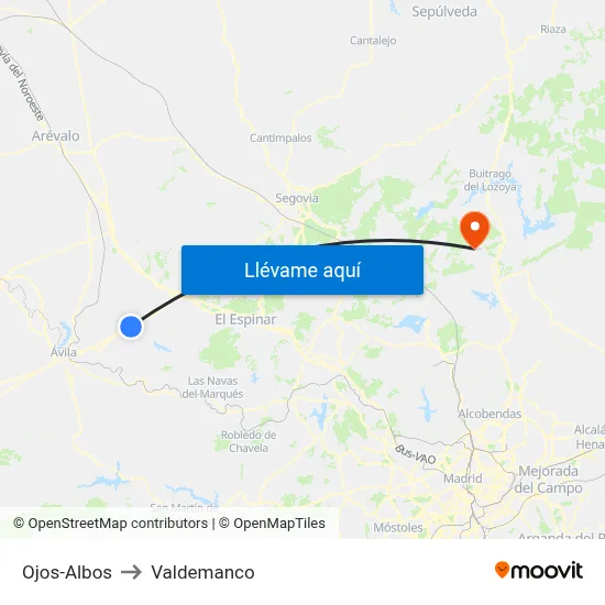 Ojos-Albos to Valdemanco map