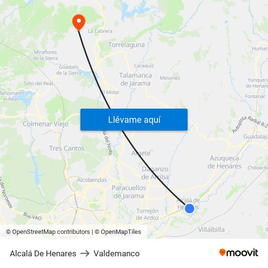 Alcalá De Henares to Valdemanco map