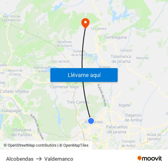 Alcobendas to Valdemanco map