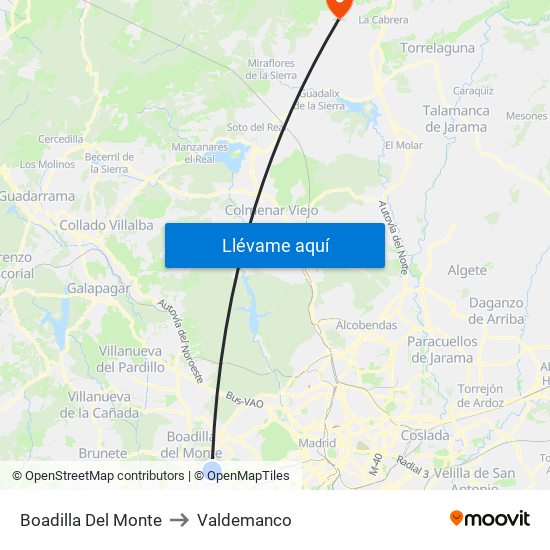 Boadilla Del Monte to Valdemanco map