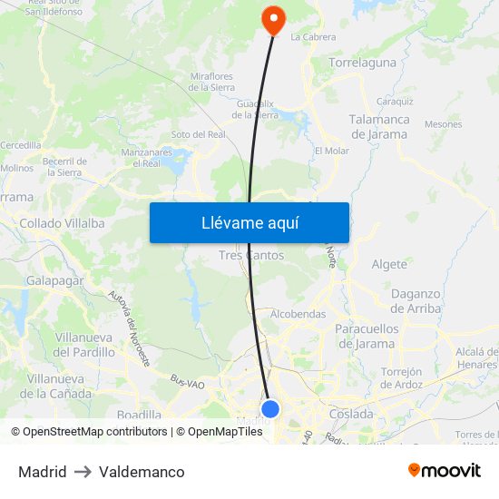 Madrid to Valdemanco map