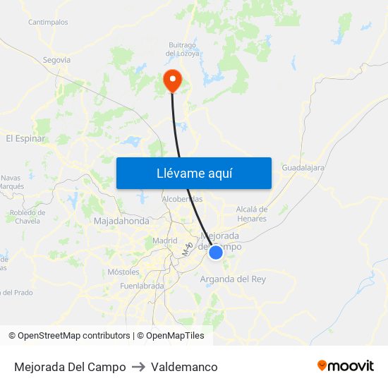 Mejorada Del Campo to Valdemanco map