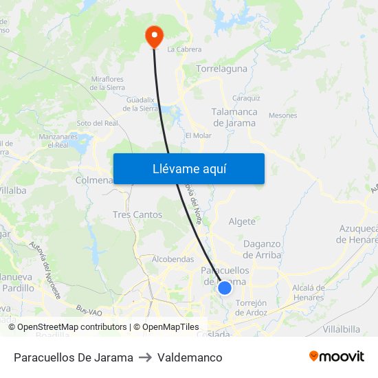 Paracuellos De Jarama to Valdemanco map