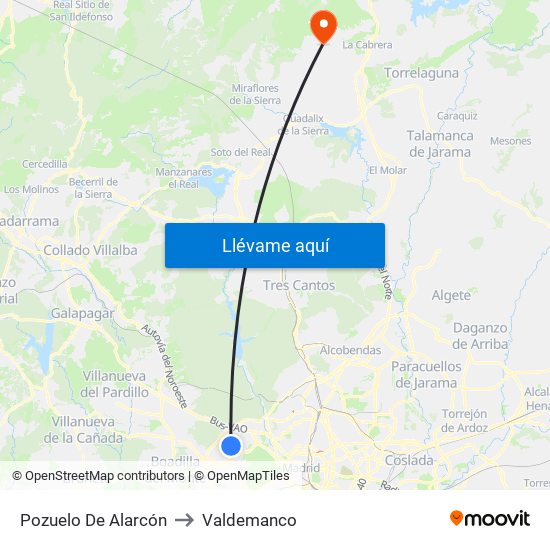 Pozuelo De Alarcón to Valdemanco map