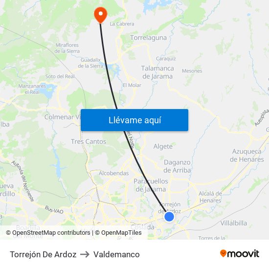 Torrejón De Ardoz to Valdemanco map
