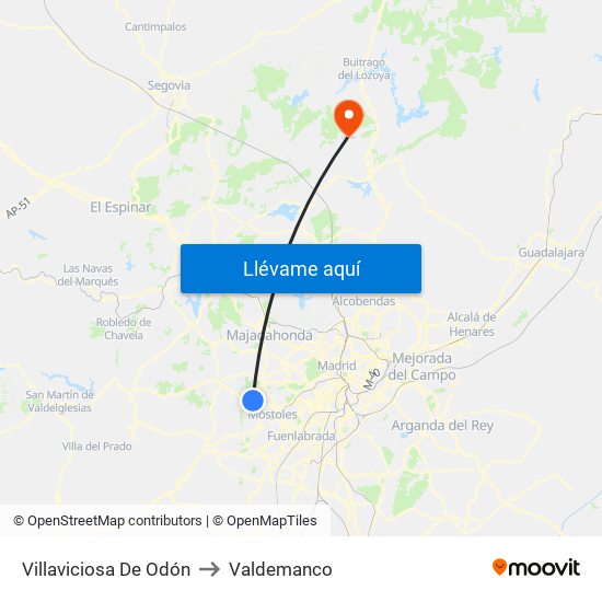 Villaviciosa De Odón to Valdemanco map