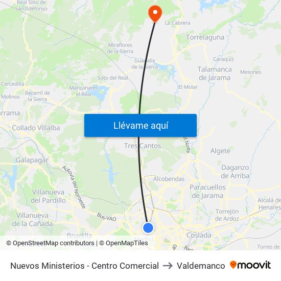 Nuevos Ministerios - Centro Comercial to Valdemanco map