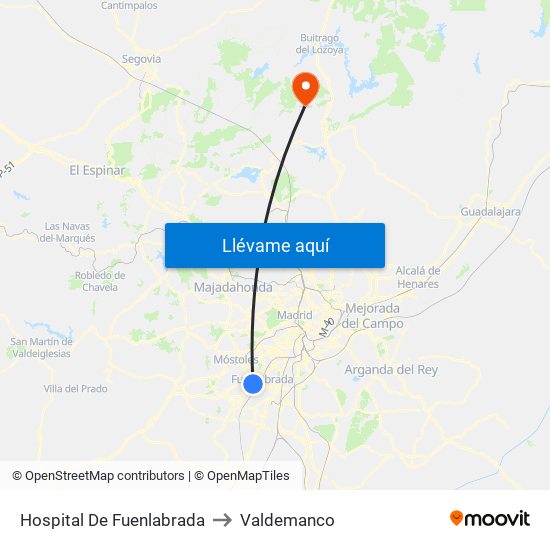 Hospital De Fuenlabrada to Valdemanco map