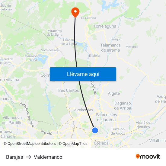 Barajas to Valdemanco map