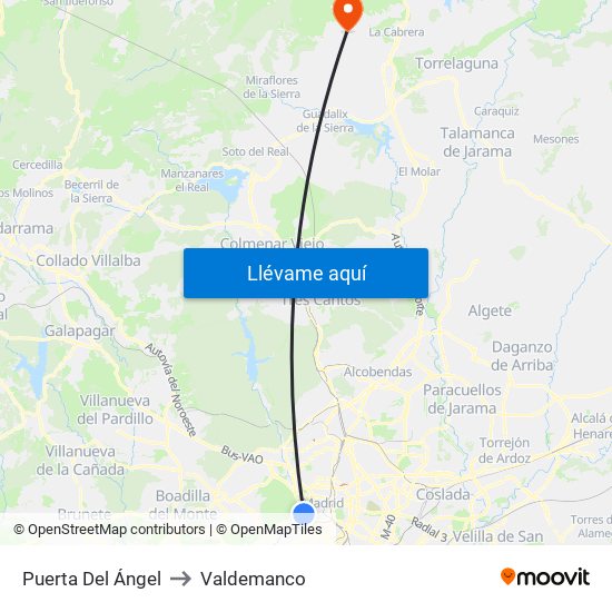 Puerta Del Ángel to Valdemanco map