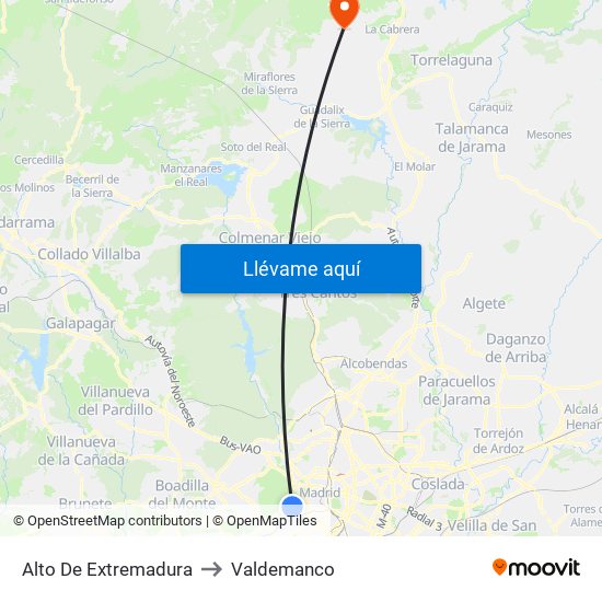 Alto De Extremadura to Valdemanco map
