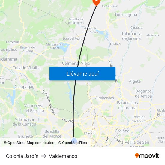 Colonia Jardín to Valdemanco map