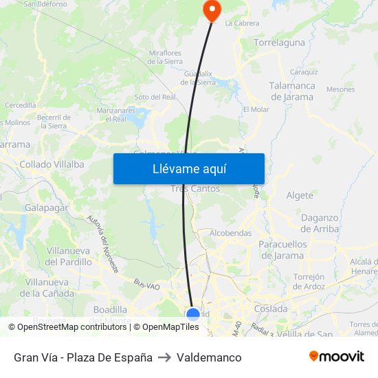 Gran Vía - Plaza De España to Valdemanco map