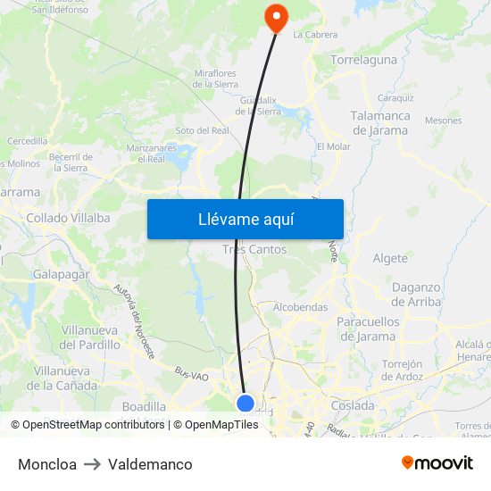 Moncloa to Valdemanco map