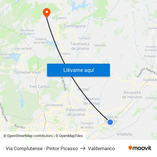 Vía Complutense - Pintor Picasso to Valdemanco map