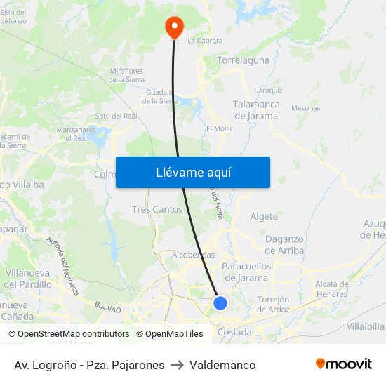 Av. Logroño - Pza. Pajarones to Valdemanco map
