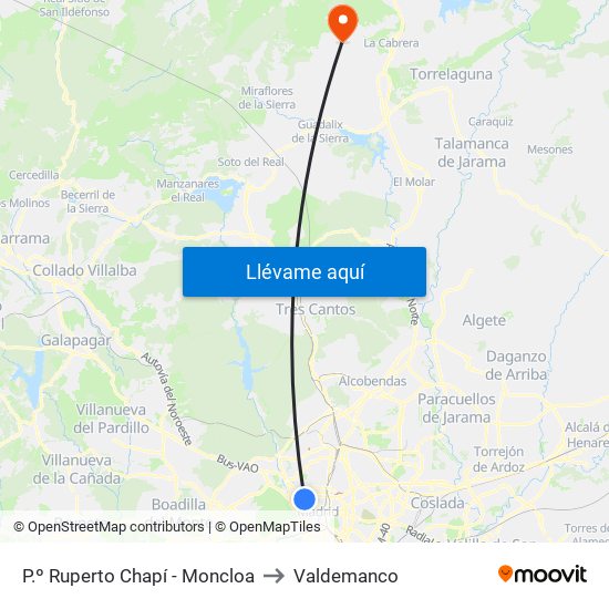 P.º Ruperto Chapí - Moncloa to Valdemanco map