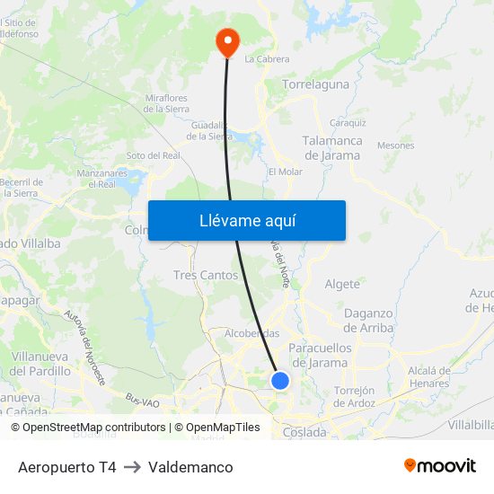 Aeropuerto T4 to Valdemanco map