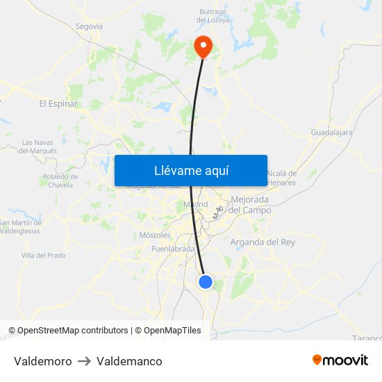 Valdemoro to Valdemanco map